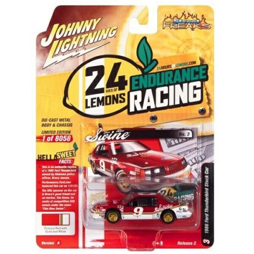 JLSF024A-3 - 1/64 JOHNNY LIGHTNING STREET FREAKS RELEASE 2 2022 A 1986 FORD THUNDERBIRD STOCK CAR RED (24 HOURS OF LEMONS)