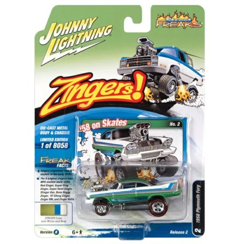 JLSF024B-2 - 1/64 JOHNNY LIGHTNING STREET FREAKS RELEASE 2 2022 B 1958 PLYMOUTH FURY LIME WITH WHITE (ZINGERS)