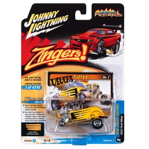 JLSF025A-2 - 1/64 JOHNNY LIGHTNING STREET FREAKS - RELEASE 1 2023 - ASSORTMENT A 1932 FORD HIBOY (ZINGERS) YELLOW W/BLACK SCALLOPS