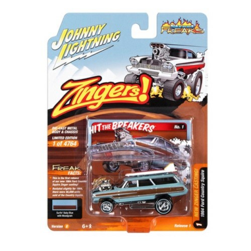 JLSF025B-1 - 1/64 JOHNNY LIGHTNING STREET FREAKS - RELEASE 1 2023 - ASSORTMENT B 1964 FORD COUNTRY SQUIRE LIGHT BLUE WOOD PANELING WITH SURFBOARDS