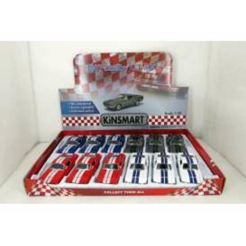 KT5372D-12 - 1/36 1967 SHELBY GT500 ASSORTMENT TRAY WITH 12PCS WITH 3 EACH OF THE FOLLOWING COLOURS RED/WHITE BLUE/WHITE GREY/BLACK AND WHITE/BLUE.