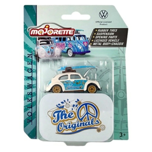 MAJ212055005B - 1/64 VW BEETLE WITH SURFBOARD (BLUE & WHITE) WITH COLLECTORS TIN