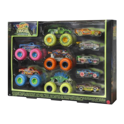 MHWHCB57 - X4 HOTWHEELS MONSTER TRUCKS GLOW IN THE DARK CAR BUNDLE