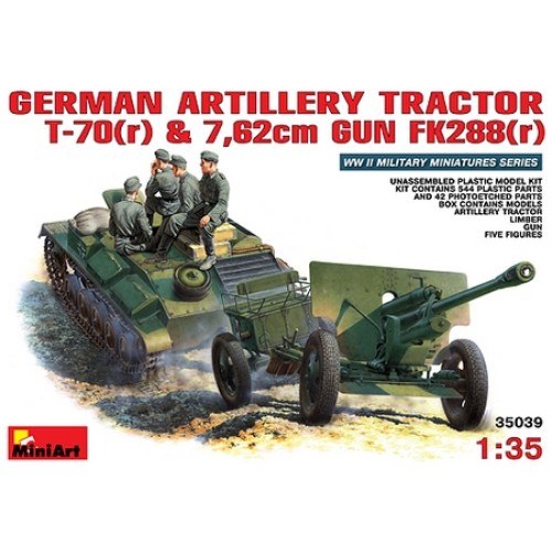 MIN35039 - 1/35 GERMAN ARTILLERY TRACTOR T-70 & 7.62CM GUN FK288 W/ CREW (PLASTIC KIT)