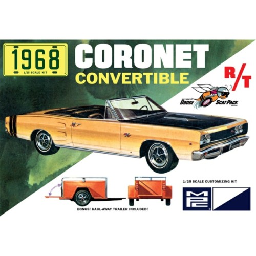 MPC978 - 1/25 1968 DODGE CORONET CONVERTIBLE W/TRAILER (PLASTIC KIT)