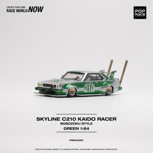 PR640061 - 1/64 SKYLINE C210 KAIDO RACER (BOSOZOKU STYLE) SILVER/GREEN