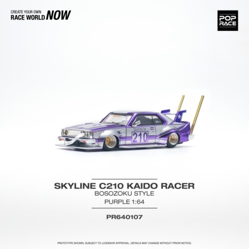 PR640107 - 1/64 SKYLINE C210 KAIDO RACER (BOSOZOKU STYLE) PURPLE CHROME/SILVER