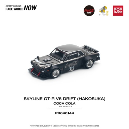 PR640144 - 1/64 SKYLINE GT-R V8 DRIFT (HAKOSUKA) COCA COLA CHROME BLACK