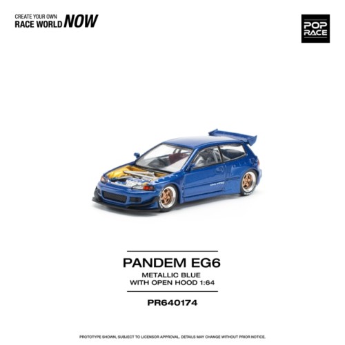 PR640174 - 1/64 PANDEM CIVIC EG6 METALLIC BLUE WITH OPEN HOOD