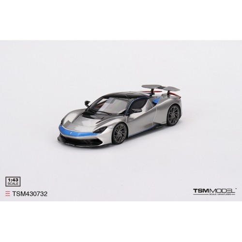 TSM430732 - 1/43 AUTOMOBILI PININFARINA BATTISTA GENEVA WORLD PREMIERE 2019 EDITION GRIGIO LUSERNA MATT AND ICONICA BLU MATT FRONT NOSE