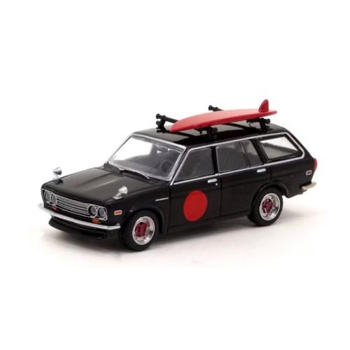 TCT64G026BK - 1/64 DATSUN 510 WAGON WITH SURFBOARD, BLACK/RED